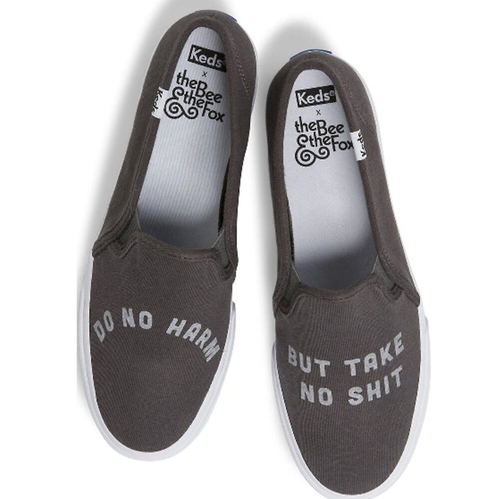 LIKE NEW Keds + Fox & The Bee Do No Harm But Take No Shit Slides